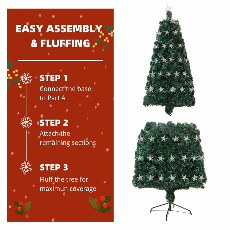 Asinse 6ft Fiber Optic Artificial Christmas Tree, 250 Blue&White LED Lights, Pre-Lit Xmas Tree with 110 Transparent Stars, Metal Stand (6FT/180CM, Type 3) - Gift Guide