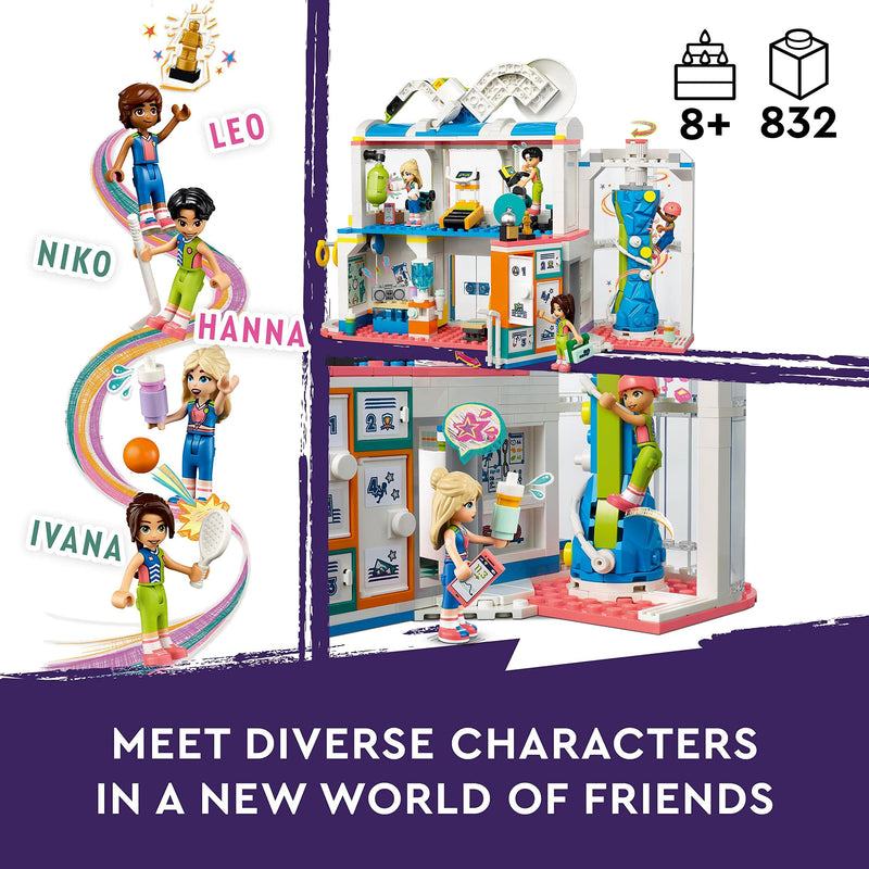 LEGO Friends Sports Centre Building Toy with Football, Basketball and Tennis Games To Play plus Climbing Wall and 4 Mini-Dolls, Heartlake City Gift for Kids Age 8 Plus 41744