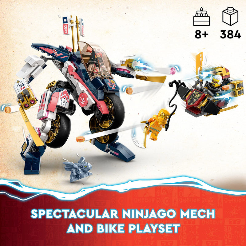 LEGO NINJAGO Sora's Transforming Mech Bike Racer, 2in1 Set with Transforming Mech Action Figure to Ninja Motorbike Toy for 8 Plus Year Old Kids, Boys, Girls, Includes 3 Minifigures, Gift Idea 71792