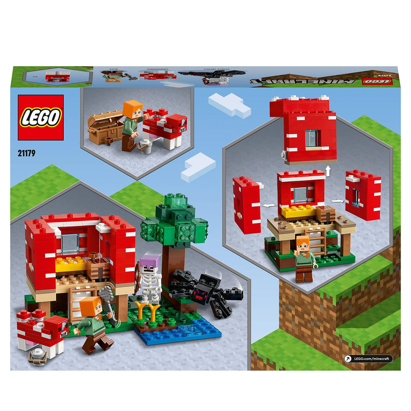 LEGO Minecraft The Mushroom House Set, Building Toy for Kids Age 8 plus, Gift Idea with Alex, Mooshroom & Spider Jockey Figures 21179