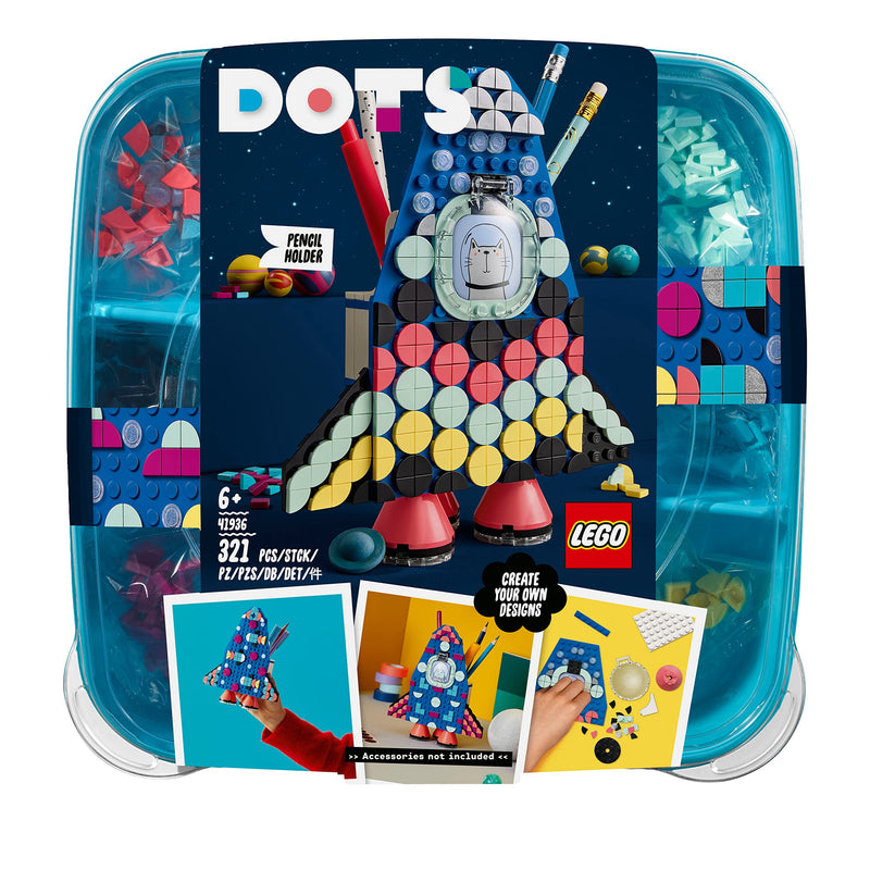 LEGO 41936 DOTS Pencil Holder Rocket Toy Desk Décoration, Creative Activities, Craft Kit for Kids Age 6+