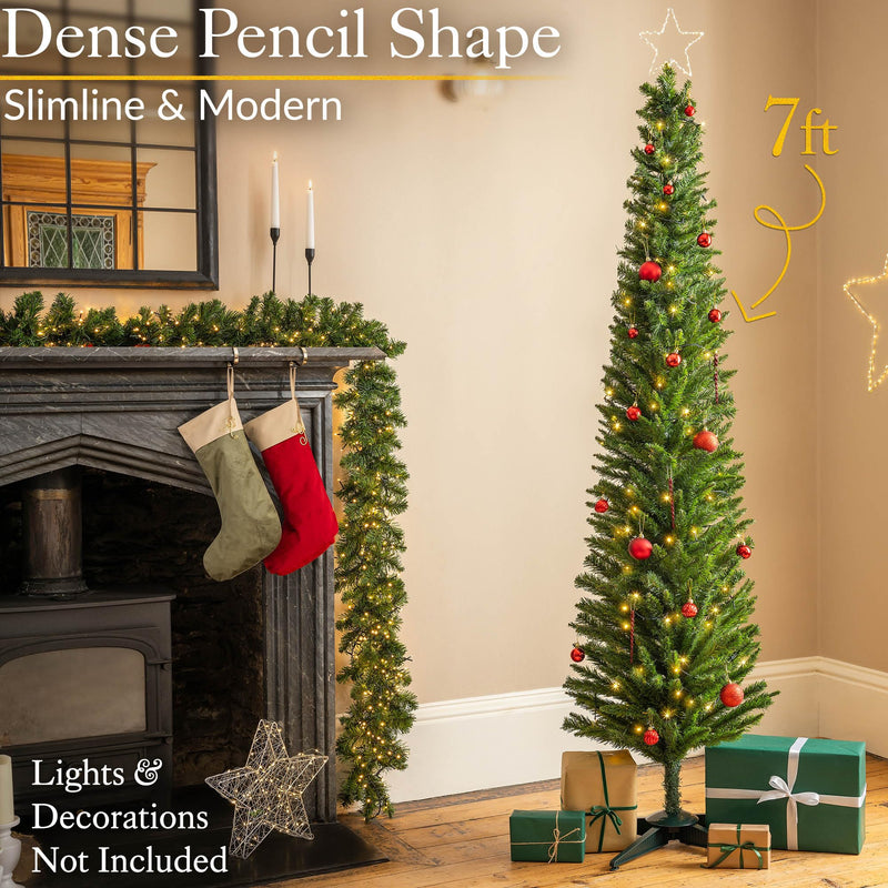 CHRISTOW Pencil Christmas Tree 6ft, Artificial Slim Narrow Green Spruce, Luxury Indoor Home Xmas Decoration, Natural Looking PE & PVC Needles, Easy Assembly with Stand (tree skirt not included) - Gift Guide