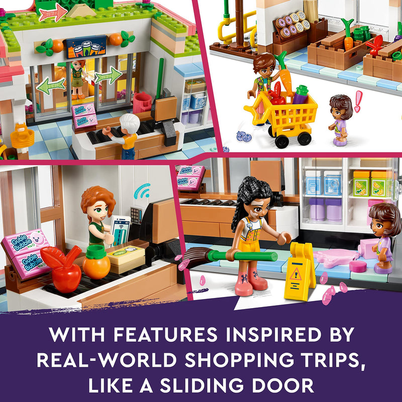 LEGO 41729 Friends Organic Grocery Store, Supermarket Toy Shop for Kids, Girls and Boys 8 Plus Years Old, Playset with Truck & 4 Mini-Dolls, 2023 Series Characters