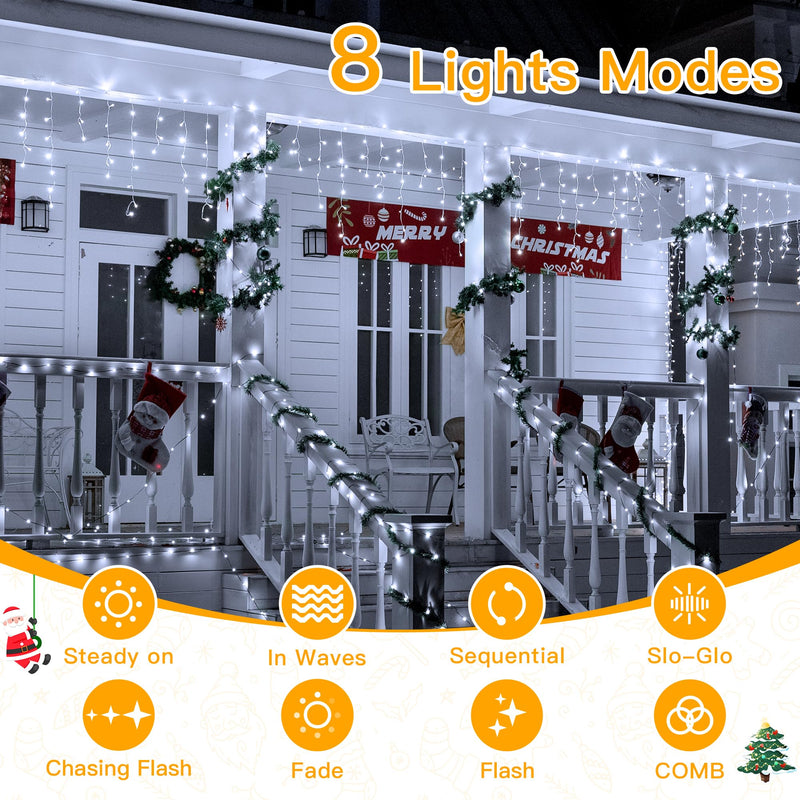 Ollny Icicle Outdoor Christmas Lights - 396 LED 10M Waterproof Hanging Fairy Light, Plug/Remote/8 Modes/Timer/Connectable Cool White String Light, Lighting Outside Gutter House Roof Xmas Decorations - Gift Guide