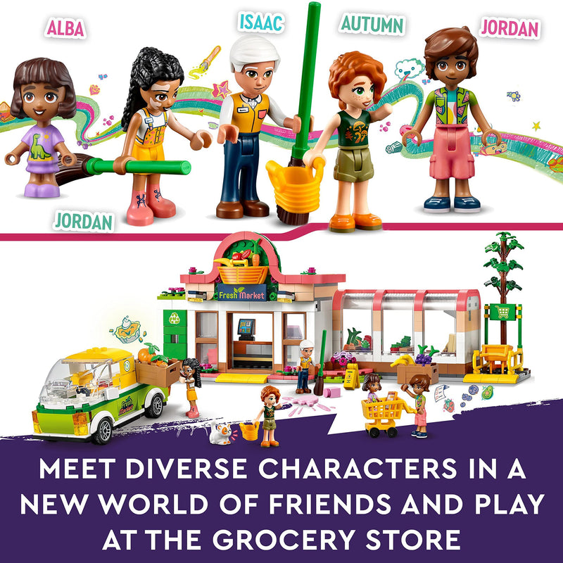 LEGO 41729 Friends Organic Grocery Store, Supermarket Toy Shop for Kids, Girls and Boys 8 Plus Years Old, Playset with Truck & 4 Mini-Dolls, 2023 Series Characters