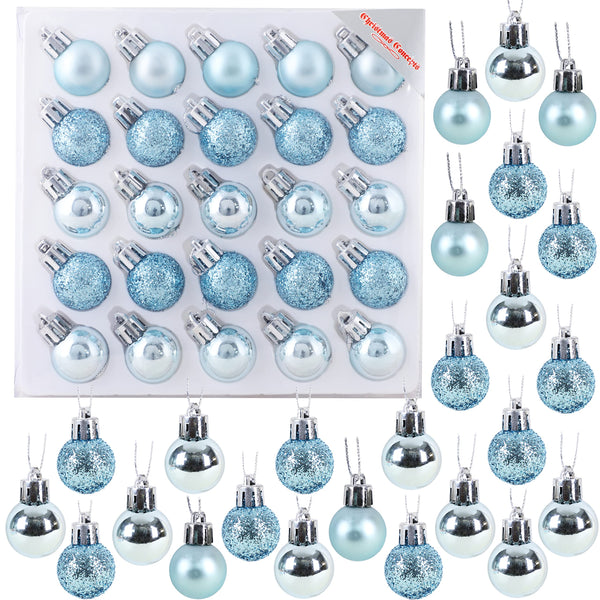 Christmas Concepts® Pack of 25-25mm Mini Christmas Tree Baubles - Shiny, Matte & Glitter Decorated Baubles (Ice Blue) - Gift Guide