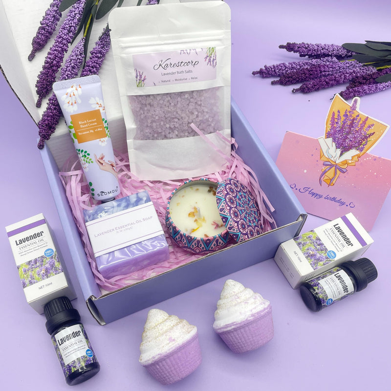 Bath Set Birthday Gifts for Women, Lavender Pamper Hampers for Her, Self Care Skin Care Gifts Box for Mum Best Friend Sister Wife Girlfriend, Ladies Relaxation SPA Bath Bombs Gift Set - Gift Guide