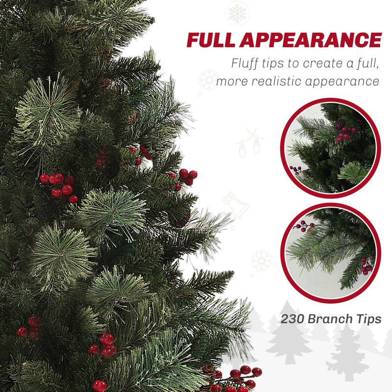 HOMCOM 1.2m/4ft Artificial Christmas Tree with 100 Warm White LED Lights and 8 Modes, Small Xmas Tree with Red Berries, Pine Cones and Retro Base, Green - Gift Guide