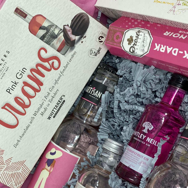 Pink Gin Gift Set - Gin Gifts for Women, Gin and Tonic Birthday Gifts for Her with Chocolate - Boxed Hamper Presents for Best Friend and Gin Lovers