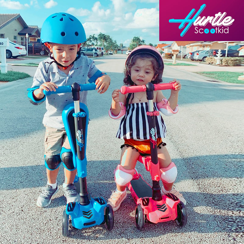 Hurtle, 3 Wheel Try Scooter for Kids - Ages 2-12, Kids Scooter, Boys & Girls Scooter, w/ Flip-able Seat, Scooter for 2+ Year Old, Foldable Kick Toddler Scooter, Flashing Lights, Adjustable Height