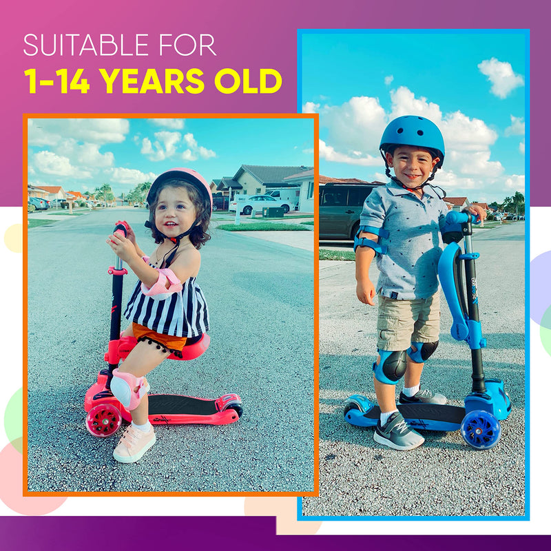 Hurtle, 3 Wheel Try Scooter for Kids - Ages 2-12, Kids Scooter, Boys & Girls Scooter, w/ Flip-able Seat, Scooter for 2+ Year Old, Foldable Kick Toddler Scooter, Flashing Lights, Adjustable Height