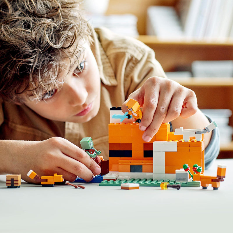 LEGO 21178 Minecraft The Fox Lodge House, Animal Toys, Birthday Gifts for Kids, Boys and Girls age 8 plus Years Old, with Drowned Zombie Figure
