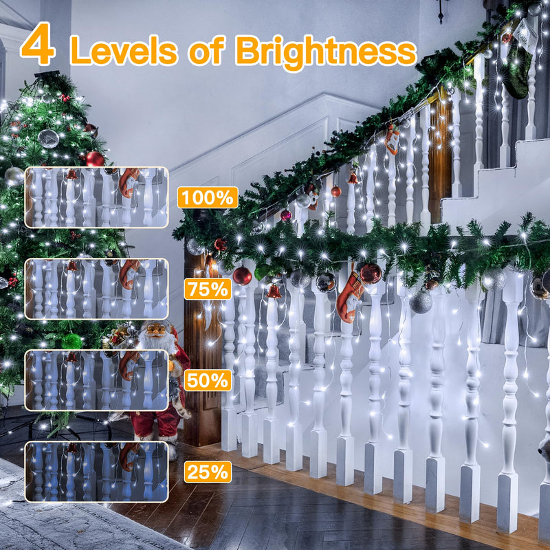 Ollny Icicle Outdoor Christmas Lights - 396 LED 10M Waterproof Hanging Fairy Light, Plug/Remote/8 Modes/Timer/Connectable Cool White String Light, Lighting Outside Gutter House Roof Xmas Decorations - Gift Guide