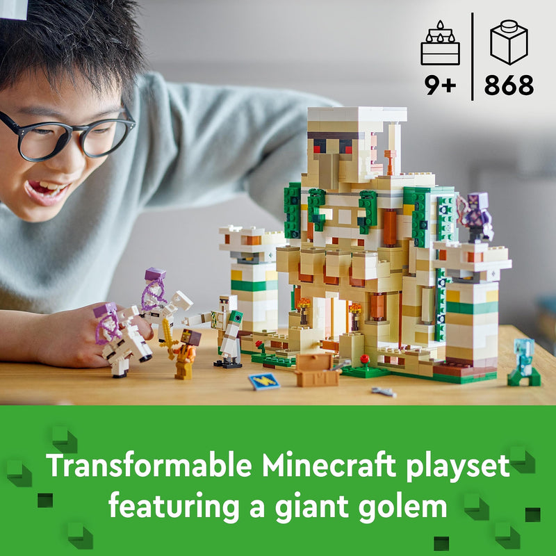 LEGO Minecraft The Iron Golem Fortress, Buildable Castle Toy which Transforms into Large Figure, with 7 Characters includ. Crystal Knight, Skeleton Horsemen and a Charged Creeper 21250