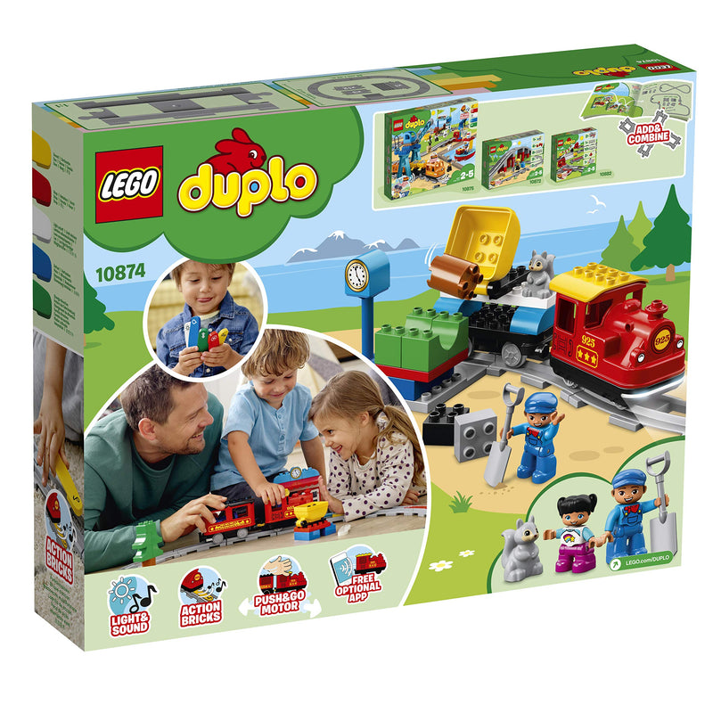 LEGO 10874 DUPLO Town Steam Train, Toys for Toddlers, Boys and Girls Age 2-5 Years Old & 10913 DUPLO Classic Brick Box Building Set with Storage, Toy Car, Number Bricks and More