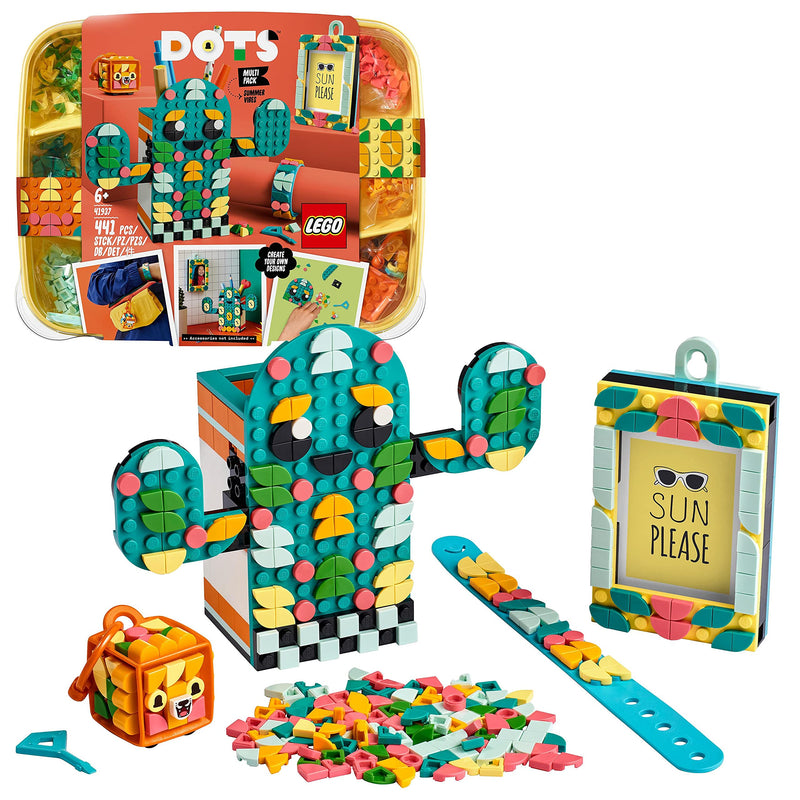 LEGO 41937 Building Set, Multi Pack 4 in 1 Bracelet, Picture Frame, Bag Tag and Pencil Holder Summer Vibes Arts and Crafts Set for Kids, Multicolour