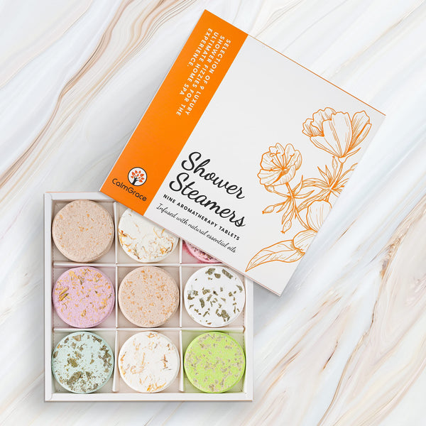 CalmGrace Shower Steamers Aromatherapy Shower Tablets, 9PCS Shower Steamer Shower Bombs with 100% Natural Essential Oils, Shower Bomb Set, Shower Bombs Steamer - Shower Steamers for Women Gifts