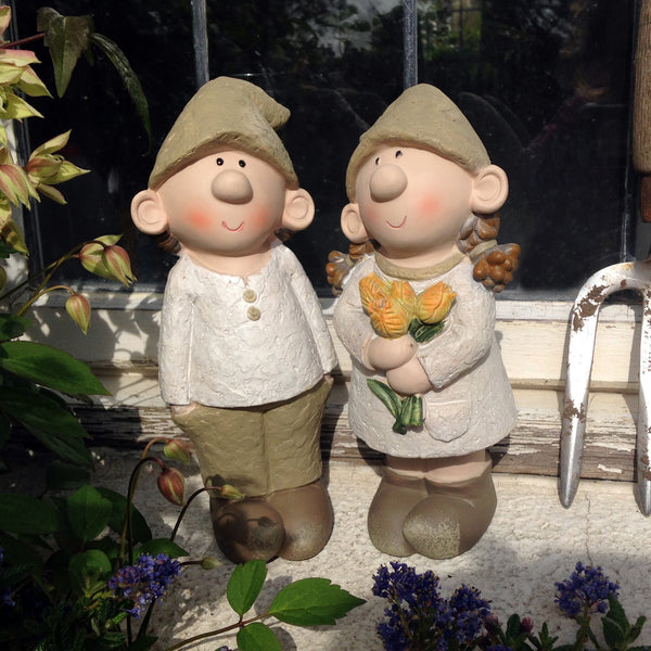 Bill and Beryl Elves standing rose, Garden Ornament, Gnome, Garden Fairy, Troll, Imp Rose - Gift Guide