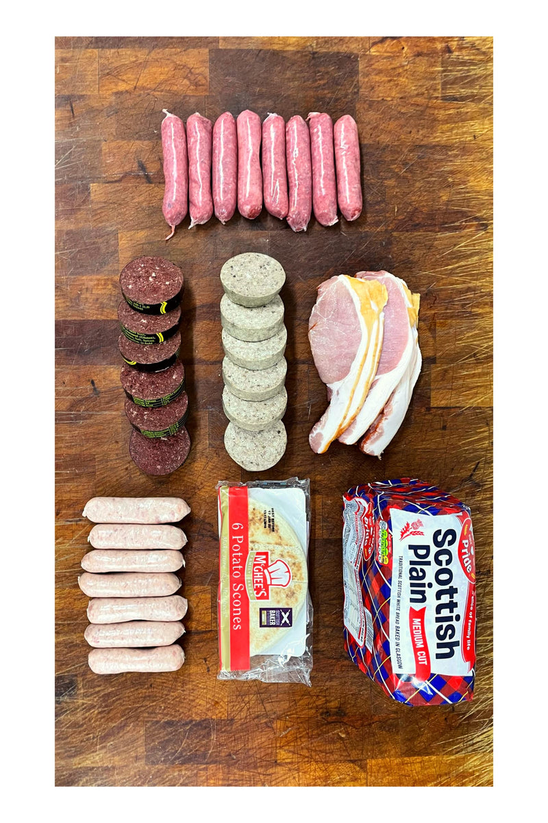 Reilly & Sons Ultimate Taste of Scotland Breakfast Box - Contains World Famous Charles MacLeod Stornoway Black Pudding, Low Fat Pork Links, Beef Steak Links, Haggis, Smoked Bacon - Gift Guide