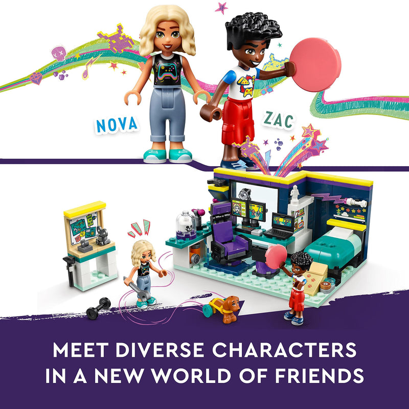 LEGO Friends Nova's Room Gaming Themed Bedroom Playset, Collectible Toy with Zac Mini-Doll and Pickle the Dog, Small Gift Idea for Kids 6+, 2023 Characters 41755
