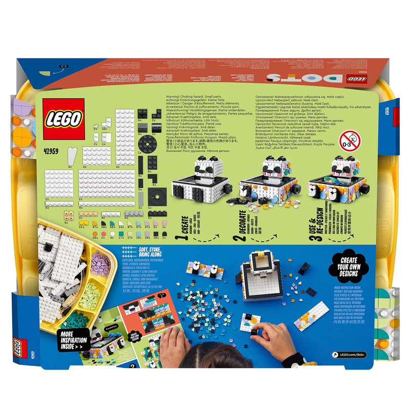 LEGO DOTS Cute Panda Tray 41959 DIY Craft Kit; A Personalised Storage Idea for Arts-And-Crafts Fans; A Creative Toy Activity That Encourages Unique Designs and Is a Fun Gift for Ages 6+ (517 Pieces)