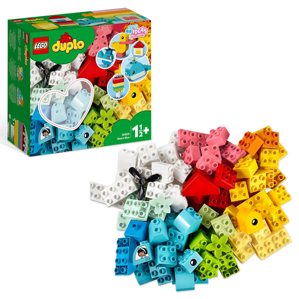 LEGO 10909 DUPLO Classic Heart Box, First Bricks Building Toy with Helicopter, Boat, Animal Toys and More, Gifts for Toddlers and Kids 1.5 Years Old