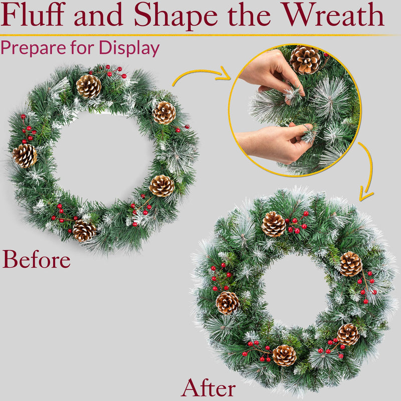 CHRISTOW Flocked Christmas Wreath with Pine Cones & Berries for Front Door, Luxury Pre Decorated Artificial Wreath, Home Xmas Decoration, Natural Looking PE & PVC Needles, Easy Hanging (45cm) - Gift Guide