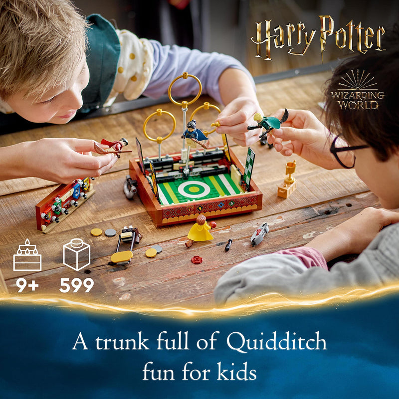 LEGO Harry Potter Quidditch Trunk, Play 3 Different Quidditch Games, Solo or 2-Player Game Set with Draco Malfoy, Cedric Diggory, Cho Chang Minifigures and Golden Snitch, Portable Travel Toy 76416