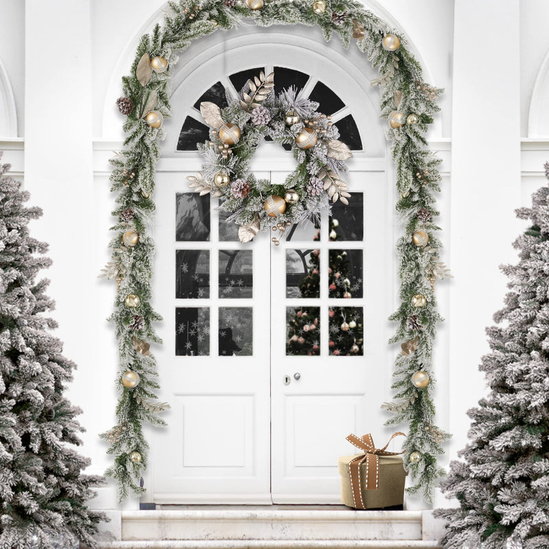 Valery Madelyn 18inch/45cm Light Up Christmas Wreath for Front Door, Pre Lit Christmas Wreath White and Gold, Xmas Reef with Lights and Timer Function for Outdoor Christmas Decoration - Gift Guide