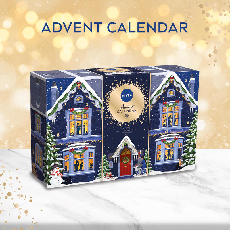 NIVEA Advent Calendar 2024, Women's Gift Set Includes Moisturiser, Face Masks, Lip Balms, Body Cream, Shower Gel, Anti-Perspirant, and More, Complete Skincare Set - Gift Guide