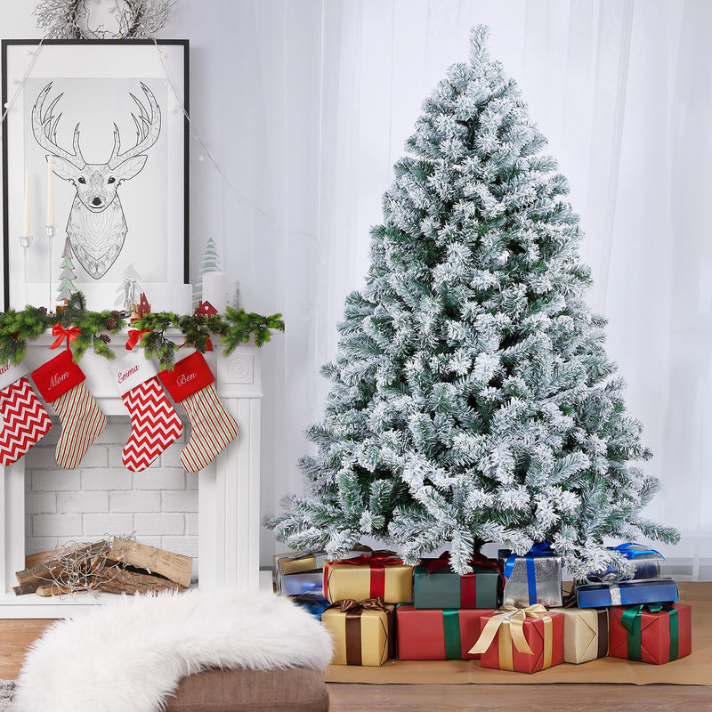 Yaheetech 6ft Christmas Tree Snow Flocked Artificial Tree Holiday Decorative Tree with Foldable Stand 820 Tips - Gift Guide