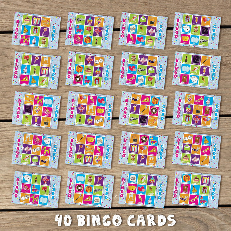 Birthday Bingo Party Game for Children Adults - Premium Quality Bingo Calling Cards Pre-Cut for up to 40 Games and Winner Certificates - Party Favour Supplies, School Classroom Games, Family Activity