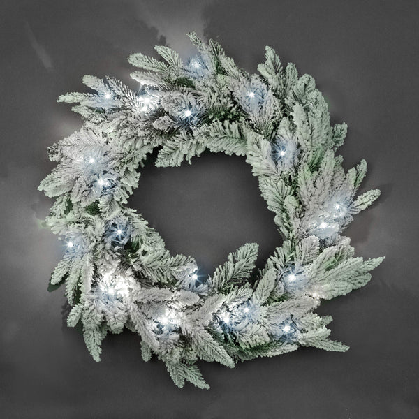 SHATCHI 55cm Pre-Lit Christmas Wreath Lapland Fir for Fireplaces Home Wall Door Stair Snow Flock Artificial Xmas Tree Garden Yard Decorations with 30 White LEDs - Gift Guide